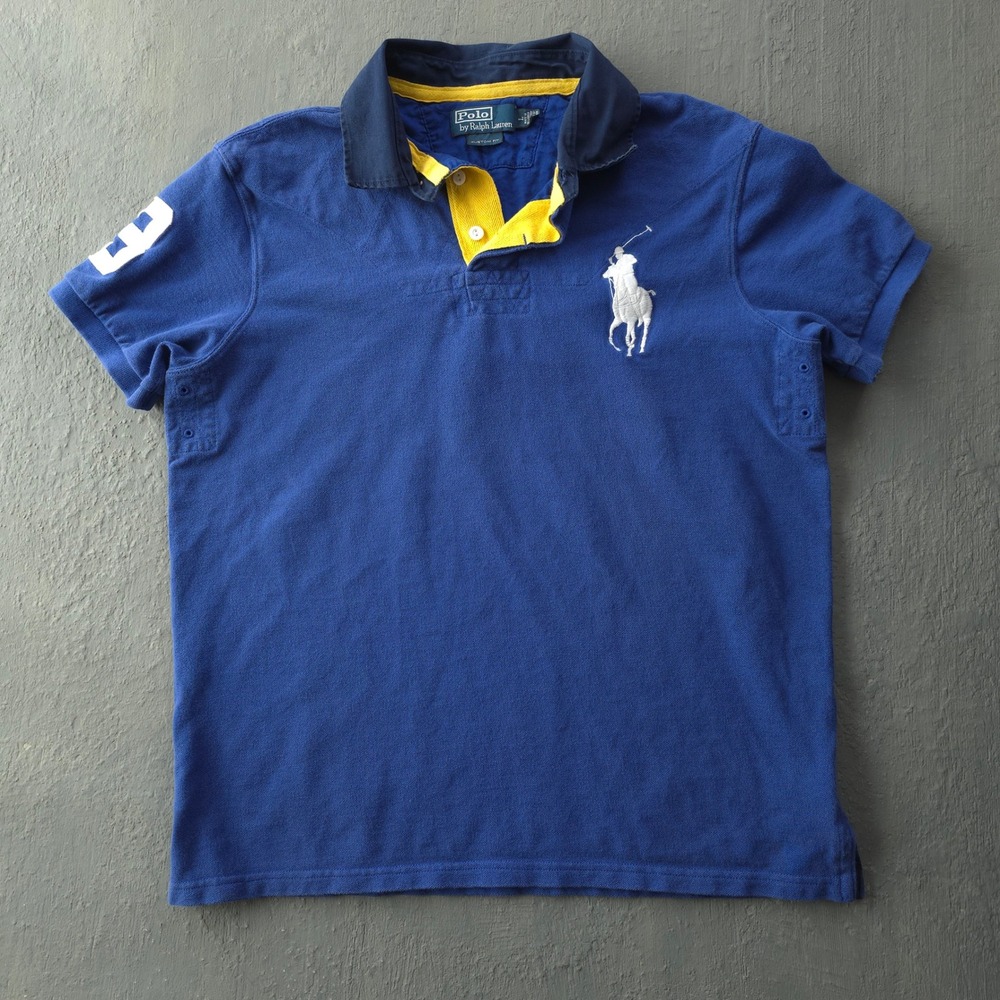 Vintage 2000s Polo Ralph Lauren Blue Polo Shirt Large Big Pony Custom Fit